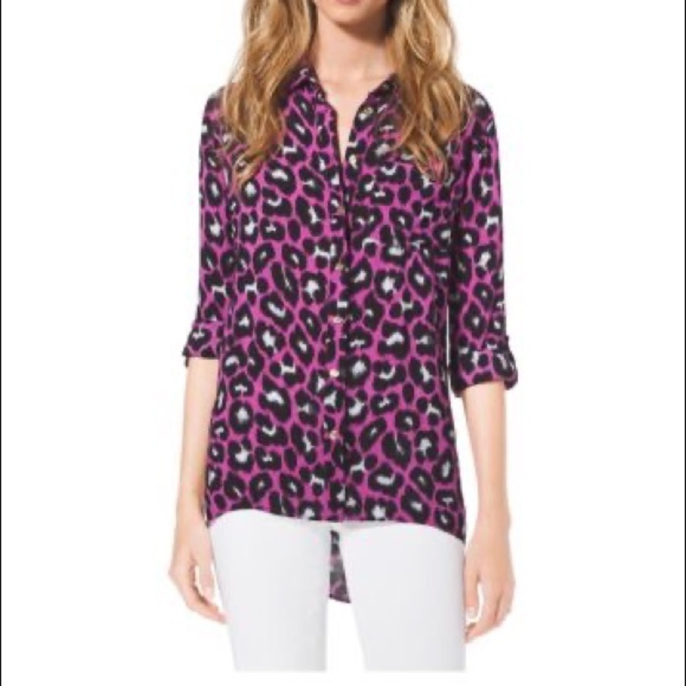 Michael Kors Pink Leopard Button Down Size XL